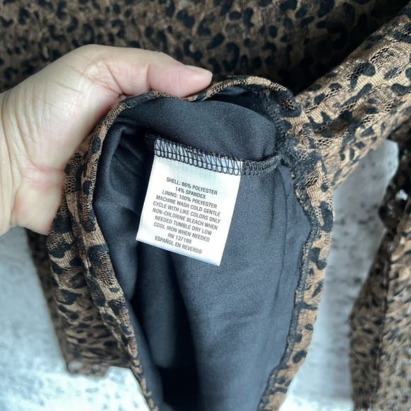 Thalia Sodi Sheer Top M Long Sleeve Sexy Animal Print Stretch Net Mock Neck - Picture 7 of 7